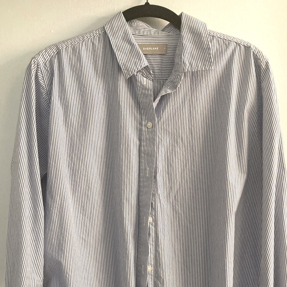 Everlane Blue and White Stripe Poplin Shirt